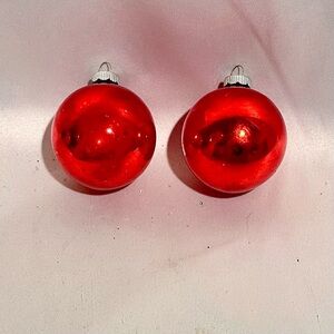 Vintage Red Glass Shiny Brite Red Christmas Ornaments-Pair, Made in USA